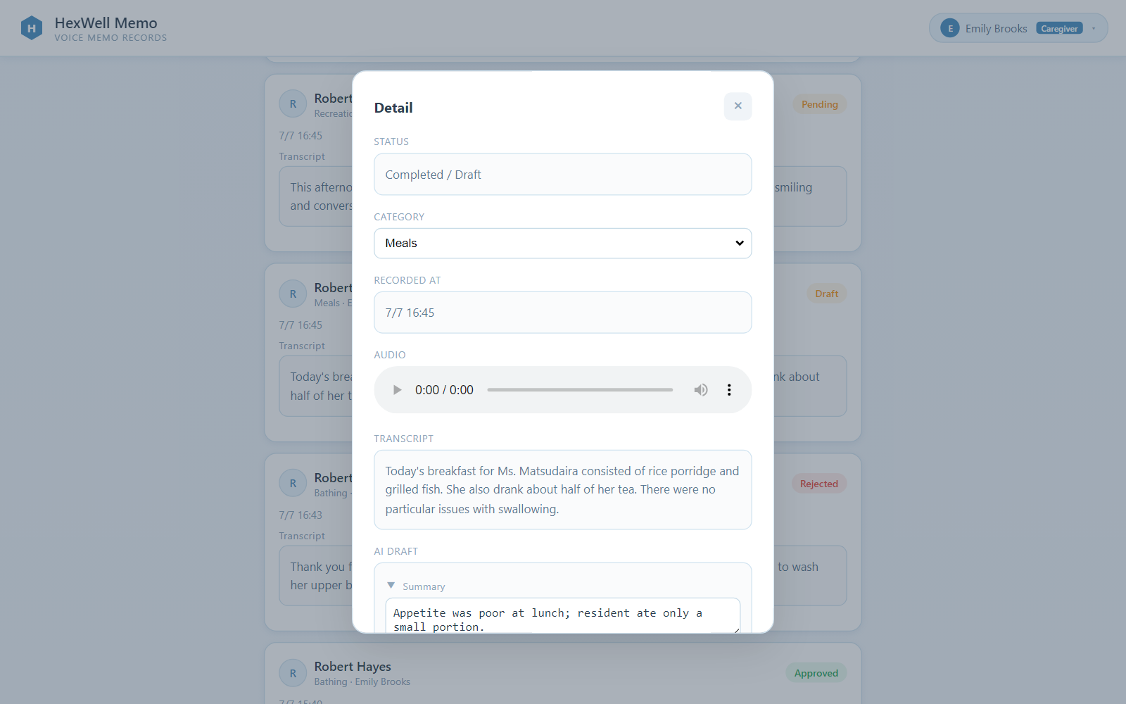 HexWell Memo draft detail